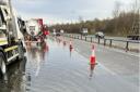 Lane closures remain on the A14 due to flooding