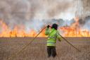 Firefighters tacking a major field fire near Woodbridge on Tuesday