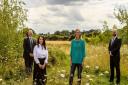 Lovell representatives at the Walsham Wild Woods site with chair of Walsham Wild Wood, Lorna MacKinnon