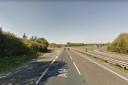 The A14 by Woolpit is partially blocked by an accident