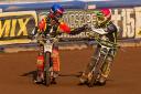 Dan Thompson, left, celebrating a good ride with Ipswich Witches team-mate Danyon Hume
