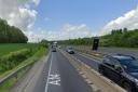 Traffic has been halted on the A14 due to a crash in the contraflow