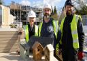 Working together on sustainability, left to right: Ann Bonnett, Chair Girton Town Charity; Keith Colley, Founder Woodmonkey Workshop; Paul Darrington, Site Manager Dovehouse Court, Barnes Construction.