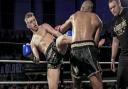 Joe Le Maire lands a kick in his fight with Ash Uddin at Blood and Glory. Picture: NATALIA RAKOWSKA