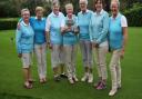 STEARN TROPHY: Fynn Valleys players who won the final against Thorpeness at Haverhill. From left:  Vera Skerry, Sue Sparrow, Jane Pitcher, Sally Crosbie, Chris Lynch-Bates (played in earlier round), Claire Fitzpatrick and Sharon Davey. Photograph: Sharon
