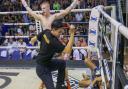 Joe Le Maire celebrates a knockout victory during a fight in Thailand. Picture: MR LEAF/SUMALEE BOXING GYM