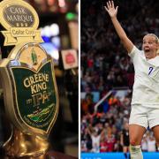 Beth Mead celebrates scoring for England – Greene King is offering free pints to people who share her surname