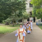 The grand procession in Bury's Abbey gardens