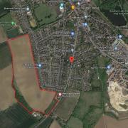 Land off Barking Road in Needham Market, where plans for 279 homes were refused.