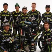 Ipswich Witches 2022: From the left, team manager Ritchie Hawkins, Troy Batchelor, Jason Doyle, captain Danny King, Anders Rowe, Erik Riss, promoter Chris Louis. Kneeling, Cameron Helps and Danyon Hume.