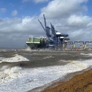 The Storm smashing against Felixstowe Docks