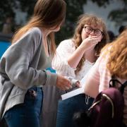 Students pick up their GCSE results at Debenham High School