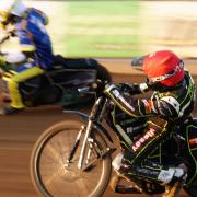 Danny King chasing Richard Lawson in heat 4 at Foxhall the last time the two teams met in Suffolk, which resulted in a Stars victory.