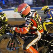 Heat 13 action with Scott Nicholls inside Danny King and Richard Lawson.