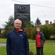 Councillor Don Lynch, Elizabeth Hodder, chairman of Fornham All Saints Parish council, Tony Mayhew, editor of the parish magazine, and parish councillor Jill Mayhew. The Fornham community want to install a pedestrian crossing on the busy B1106 Picture: