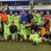 Gym United celebrate reaching the FA Sunday Cup final with a win over Mayfair FC. Picture: FA SUNDAY CUP
