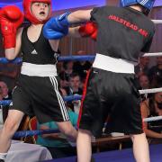 Bailey Petrie, left, takes on Luke See at the Eastgate Boxing Club night. Picture: PAUL TEBBUTT