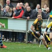 Mike Sage surges in to score for Bury in the second half