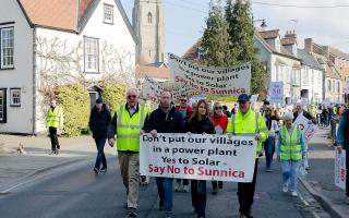 Matt Hancock and Lucy Frazer led the march from Mildenhall to the site of part of the proposed solar farm.