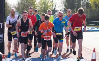Duathlon runners start their race at Bury Leisure Centre